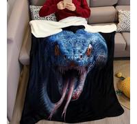 Blue Throw Blanket for Kids Animal horror snake Fluffy Blanket 3D Print Soft Warm Flannel Light Fleece Blanket 100 x 130 cm Boys Girls Birthday Gift Bed Sofa Couch