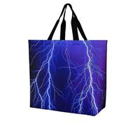 Blue Thunder Storm Reusable Grocery Bag Large Capacity Foldable Shopping Tote with Inner Pocket