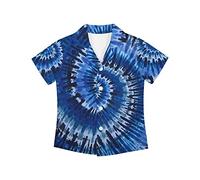 Blue Tie Dye Print Boy Button Up Shirt Short Sleeve Birthday Shirts Family for Children Casual Hawaiian Print Clothing