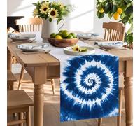 Blue Tie Dye Vortex Psychedelic Table Runner 120 Inches Long, Abstract Ethnic Tribal Style Washable Table Runners Heat-Insulation Kitchen Dining Table Decorations for Home Party Decor 13x120in