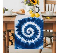 Blue Tie Dye Vortex Psychedelic Table Runner 70 Inches Long, Abstract Ethnic Tribal Style Washable Table Runners Heat-Insulation Kitchen Dining Table Decorations for Home Party Decor 13x70in