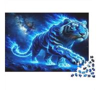 Blue Tiger Spirit 1000 Pieces Jigsaw Puzzle for Adults, Non-Reflective Paper, Blue Flame Tiger, Educational Brain Teaser, Family Activity, Boosts Fine Motor Skills for All 52x38cm/1000pcs