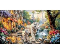 Blue-Tiger-Walking-on-Ice Adult Jigsaws Puzzle 1000 Piece Educational Games Fun Present & Activity for Home Challenging Puzzles for Relaxation, Creativity & Gift Giving 38x26/1000pcs