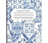 Blue Tile Composition Notebook for Aesthetic Notetaking | 7.5 x 9.25" with 120 College Ruled Lined Pages, Perfect Back to School Journal That High School Teens & College Students Will Love