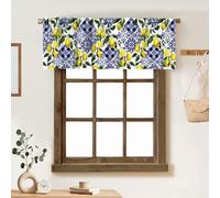 Blue Tiles Lemon Valance Curtain Summer Fruit Chic Rod Pocket Valance Window Treatments Short Curtains for Kitchen Farmhouse Living Room Bathroom Decor 54x18inch