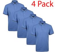 True Face Mens Tshirts Polos Pique Tipping Pocket Collar Buttoned Regular Fit Top Blue Tip - 4 Pack L