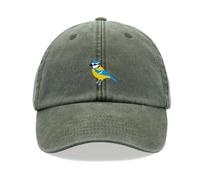 Blue Tit Baseball Cap Vintage Washed Unisex Dad Hat Adjustable Bird Olive