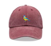Blue Tit Baseball Cap Vintage Washed Unisex Dad Hat Adjustable Bird Red