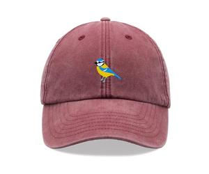 Blue Tit Baseball Cap Vintage Washed Unisex Dad Hat Adjustable Bird Red