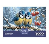 Blue Tit Jigsaw Puzzles Puzzles for Adults Kids. 1000 Pieces Snowy Berry Branch Impossible Challenge Toy Home Decoration for Adults& Kids Age 14 Years Up 52x38cm/1000pcs