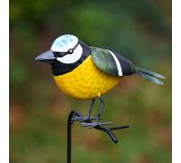 Blue Tit on Stick Metal Garden Ornament Stake Robin Bird Statue Tin Decoration | British Bird Watcher Gardening Large Gift