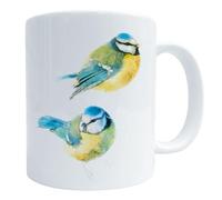 Blue Tits Bird Art Mug, 11 Oz Ceramic Coffee Tea Cup Gift for Nature Lovers