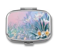 Blue to Peach Gradient Pill Box - 2 Compartment Travel Pill Organizer with Small Mirror, Portable Pillcase for Pocket & Purse, Cute Square Medicine Case, Weekly Medicine Container