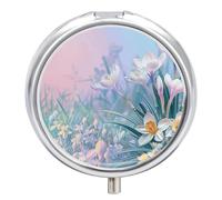 Blue to Peach Gradient Pill Box - 3 Compartment Travel Pill Organizer with Small Mirror, Portable Pillcase for Pocket & Purse, Cute Round Medicine Case, Weekly Medicine Container