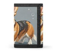 Blue to Peach Gradient Trifold Wallet Front Pocket Coin Purse - Slim Credit Card Holder for Men & Women, Corgi Pattern Corgi Pattern, One Size, Classic
