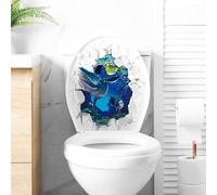Blue Toilet Sticker Easy to Remove Toilet Stickers Toilets Sticker Sea Fish Pattern Waterproof Adhesive Wall Sticker for Home Bathroom Bathroom Accessories