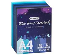 Blue Tones Cardstock - 60 Sheets 6 Colours A4 Size 250gsm/92lb Heavy Weight Card Stock Paper for Printer, Card Making, DIY Crafts, Scrapbooking PAC06MX2