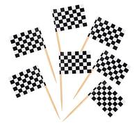 BLUE TOP 100 Pcs Checkered Black and White Racing Stick Flag,Small Toothpick Mini Stick Cupcake Toppers World Cup Picks Party Decoration Celebration Cocktail Picks for Party Bar Sport Events.