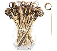 BLUE TOP Bamboo Cocktail Picks 100 PCS Black Bamboo Skewers 4 Inch with Looped Ring,Food Picks,Party Toothpicks for Appetizers,Cocktail Drinks,Barbecue Snacks,Club Sandwiches.