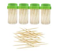 BLUE TOP Bamboo Wood Toothpicks 1000 PCS in 4 Bottles of 250, Round Sturdy Toothpick holder Double-Side Point,Toothpick Dispenser for Teeth,Food Pick Appetizers,Cocktails Fruits,Olive&DIY Craft