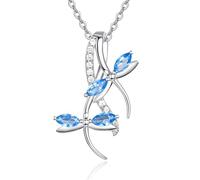 Blue Topaz 925 Sterling Silver Dragonfly Necklace for Women Dreamy Dragon fly Pendant Dragonfly Jewelry Birthday Gifts Chain Birthstone December