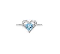 Blue Topaz and Diamond Ring Heart Solid 925 Sterling Silver Ladies (Q)