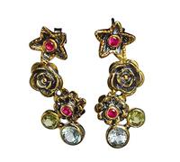 Blue Topaz, Peridot & Magenta Quartz Earrings 7mm 6mm - Black Rhodium Yellow Gold Plated Sterling Silver - Multi-Gemstone Dangle Drop Earrings