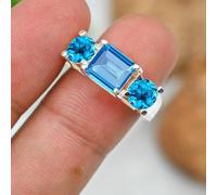 Blue Topaz Stone Men & Women Silver Plated Ring Jewelry C1161AK_13_(O)