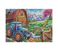 Blue Tractor Farm Field 300 Pieces Premium Jigsaw Puzzle Adult Jigsaws Educational Challenge Mental Exercise Wall Art Winter Durable Cardboard 300 PCS