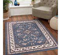 Blue Traditional Bordered Rug Easy To Clean Dining Room-160Cm X 230Cm