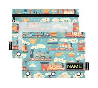 Blue Trains Japanese Binder Pockets with Clear Window Personalize Soft Pencil case with Zipper Reinforced Grommets 3 Rings Binder Pocket for Office School Supplies Cosmetics Multicolored 2