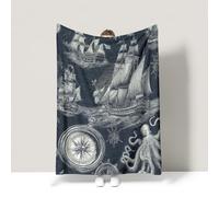 Blue Travel Blankets Retro Nautical Mysterious Art Throw Blanket Soft Fuzzy Cozy For children teenagers adults and the elderly Throw (130 x 150CM)