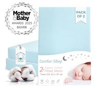 Blue Travel Cot Sheets 95x65 cm - Organic Cotton Fitted Sheet 2 Pack - Soft Bedding for Next to Me Mattress