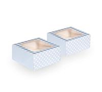 Blue Treat Boxes, Gingham and Polka Dot Print, Cookie, Cake and Brownie Box, Strong, Sturdy, 7.5 x 16 x 16cm, Pack of 2 - Anniversary House (J161)
