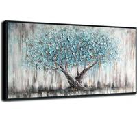Blue Tree Wall Art Nature Tree Of Life Abstract Canvas Painting Textured Landscape Artwork For Living Room Decor 90x180cm Frameless
