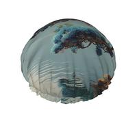 Blue Trees On The Shore Shower Cap with Comfort Skin Friendly Design for Hair Protection During Laundry Beauty