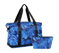 Blue Tropical Flowers Travel Bag with Large Capacity Toiletry Bag, Blue Flowers Tropical Foliage, 1 Size, Blue flowers with tropical foliage, 1 size