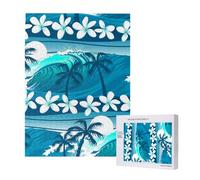 Blue Tropical Surfing With Palm Trees,500 Pieces Wooden Jigsaw Family Game Jigsaw Puzzles for Adults Teens
