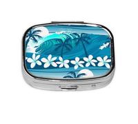 Blue Tropical Surfing with Palm Trees,Meta Pill Box 2 Compartment Medicine Case,Portable Organizer