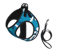 Blue Tropical Surfing With Palm Trees,Pet Harness,Adjustable Reflective Dog Harness,Pet Leash Vest,S