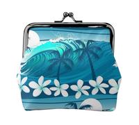 Blue Tropical Surfing with Palm Trees, PU Leather Coin Purse, Small Wallets, Change Pouch with Kiss Lock Clasp Buckle, Change Purse