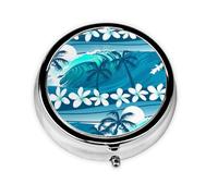 Blue Tropical Surfing with Palm TreesMeta Pill Box 3 Compartment Medicine Case,Portable Organizer