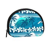 Blue Tropical Surfing with Palm TreesSmall Makeup Sanitary Napkin Storage Bag,Women's Cosmetic Coin Purse