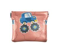 Blue Truck Cartoon Monster Small Leather Coin Purse Unique Mini Cosmetic Case for Girls Ladies Handbag, Blue Truck Cartoon Monster, 4.33"(L) x 3.74"(W) x 0.39"(H), Classic