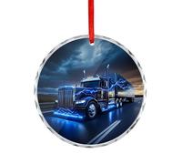 Blue Truck in Thunder Christmas Hanging Ornaments Crystal Glass Round Pendant Gifts for Xmas Trees Home Offices