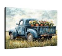 Blue Truck Wall Art Farmhouse Decor for Kitchen Colourful Floral Wall Decor Rustic Wildflower Paintings Vintage Botanical Prints Nature Artwork for Living Room Bathroom Home Decorations 30x40cm