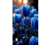 Blue Tulip Flowers Diamond Art Kits,5D Diamond Painting Kits for Adults,DIY Full Round Drill Diamond Painting Kits for Beginners Rhinestone Embroidery Picture Art for Home Decor 20x50 cm