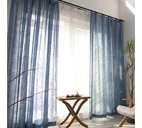 Blue Tulle Curtains Set of 2-225x140 cm Long Transparent Ruffle Tape Window Drapes for Living Room & Bedroom Country House Style Decorative Curtains