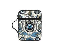 Blue-Turkish-Eyes-Hand Bible Cover Case with Handle, Water-Resistant Oxford Fabric Bible Bag Organizer with Zipper Pockets for Church