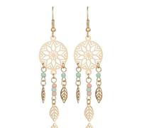 Blue Turquoise Dream Catcher Feather Earrings for Women Vintage Bohemian Western Jewelry Native American Indian Dream Catcher Feather Dangle Earrings (Gold-3)